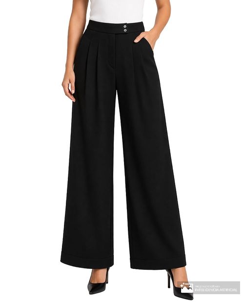 Pantalón Vero Moda wide leg negro largo 32" de cintura alta para mujer