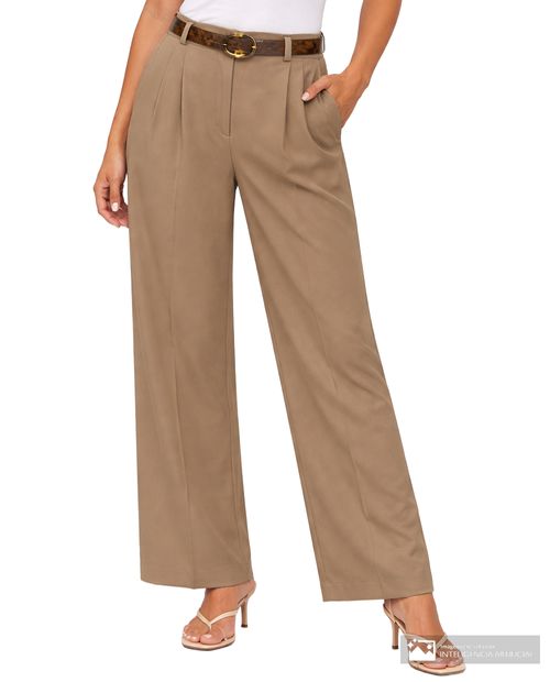 Pantalón Vero Moda wide leg café largo 30" de cintura alta para mujer