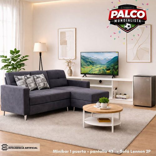 Combo Sala Lennon Gris 2 Piezas + Pantalla Konix 40" +  Minibar 1P