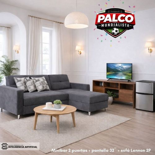 Combo Sala Lennon Tipo L gris + Pantalla 32" + Minibar 5 PCU