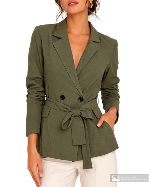 Blazer casual Unexpected con diseño cruzado verde para mujer