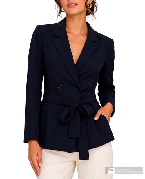 Blazer casual Unexpected con diseño cruzado azul navy sólido para mujer