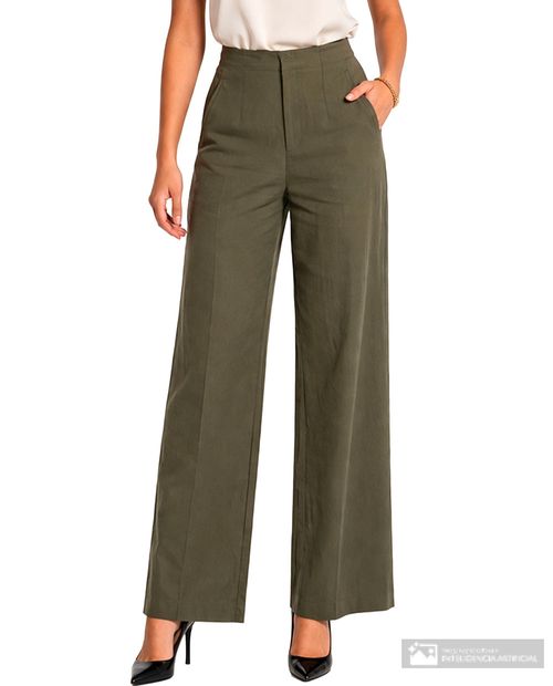 Pantalón Unexpected palazzo fit verde sólido tiro alto para mujer