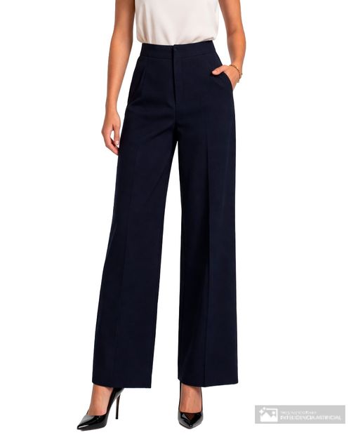 Pantalón Unexpected palazzo fit azul navy sólido tiro alto para mujer