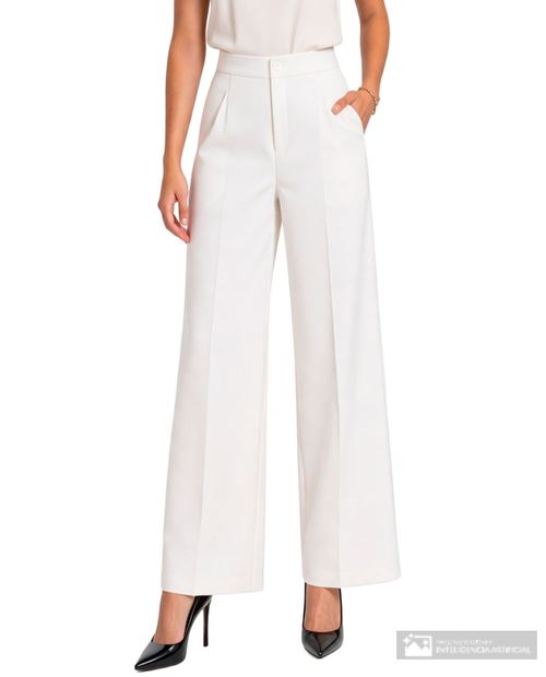 Pantalón sastre Sabrina straight fit blanco sólido para mujer