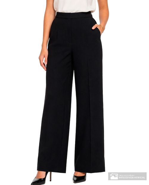 Pantalón sastre Sabrina straight fit negro sólido para mujer