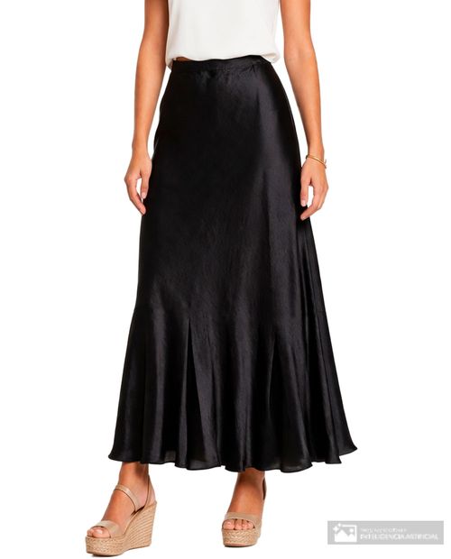 Falda midi Unexpected negra satinada sólida