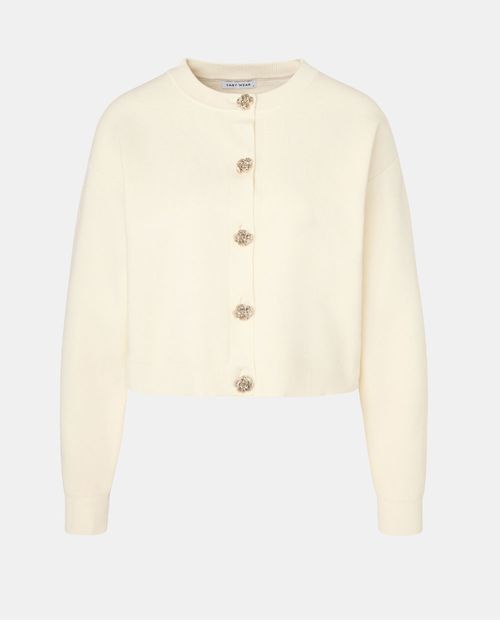 Sueter cárdigan Easy Wear regular fit ivory texturizado para mujer