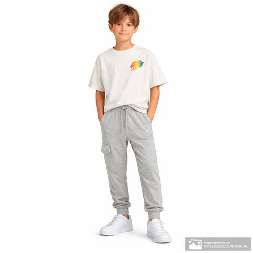 Camiseta blanca con estampado de oso multicolor para niño