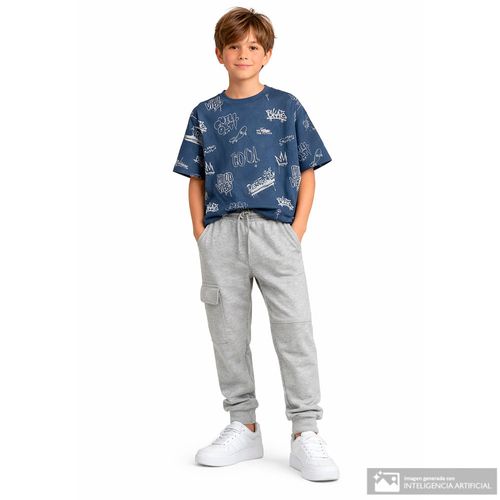 Camiseta azul con estampado vintage para niño