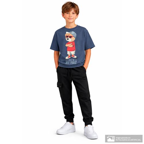 Camiseta azul con estampado de oso para niño