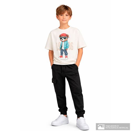 Camiseta blanca con estampado de oso para niño