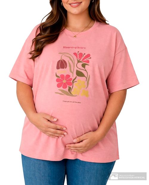 Camiseta maternal Ohma rosada con estampado floral para mujer