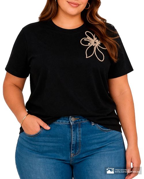 Camiseta Unexpected negra bordada para mujer