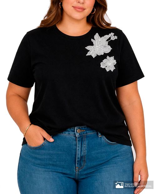 Camiseta Unexpected negra bordada para mujer