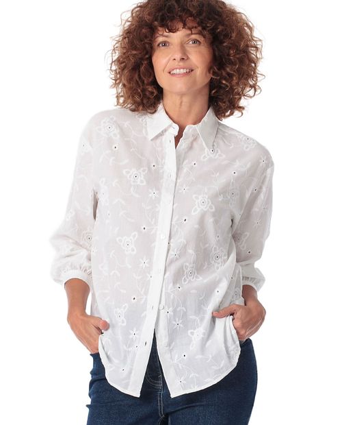 Blusa casual Punt Roma blanca bordada para mujer