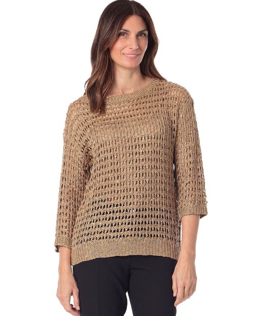 Blusa casual Punt Roma calada con lentejuelas camel para mujer