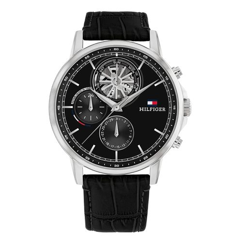 Reloj Tommy Hilfiger análogo de cuero negro para hombre