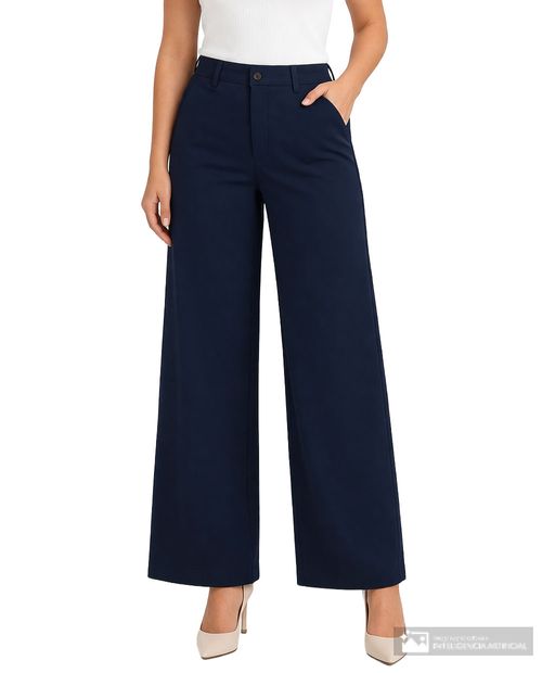 Pantalón chino Tommy Hilfiger wide leg azul navy sólido para mujer