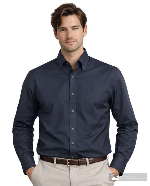 Camisa casual Puro Ego regular fit azul navy sólida para hombre