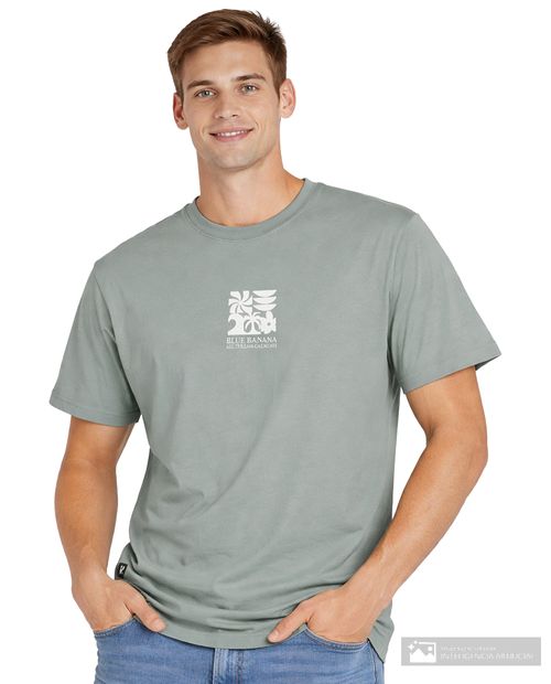 Camiseta casual Blue Banana regular fit verde estampada para hombre