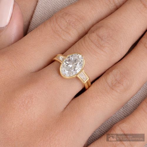 Anillo oval zirconia de plata en baño de oro para mujer talla 8