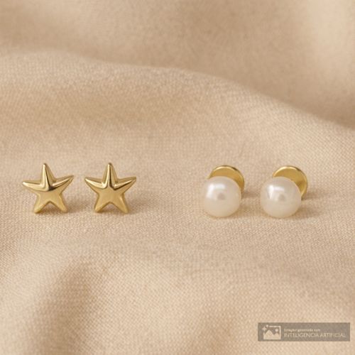 Set de 2 aretes de plata en baño de oro para mujer
