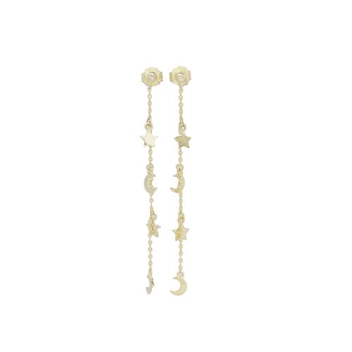 Aretes largos de plata en baño de oro para mujer