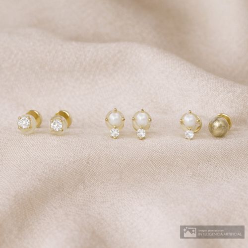 Set de 3 pares de aretes cortos de plata para mujer