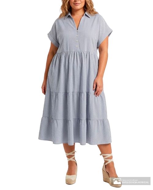 Vestido midi More Than Angels celeste rayado para mujer