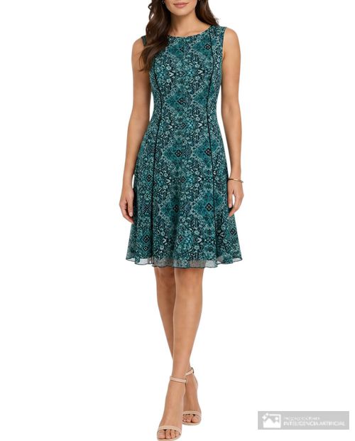 Vestido Connected Apparel formal verde estampado para mujer