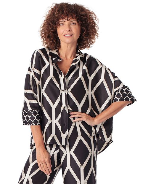 Blusa Punt Roma bicolor con estampado geométrico para mujer