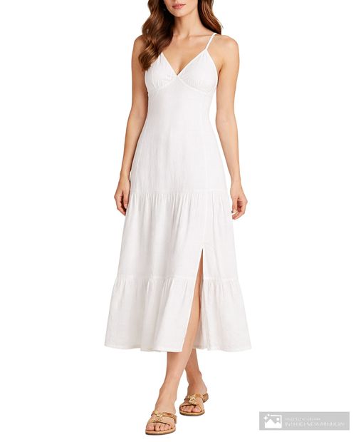 Vestido midi Orange blanco texturizado para mujer