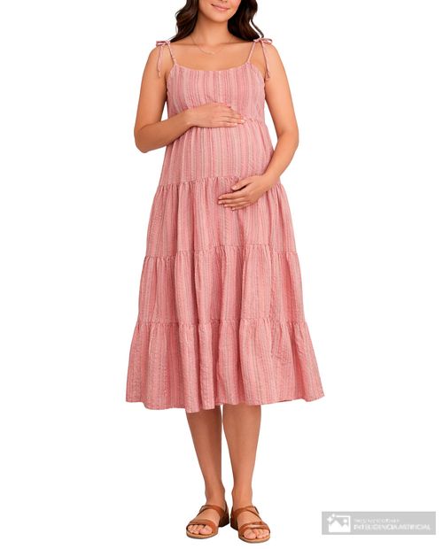 Vestido maternal midi Ohma rosado con rayas texturizadas para mujer