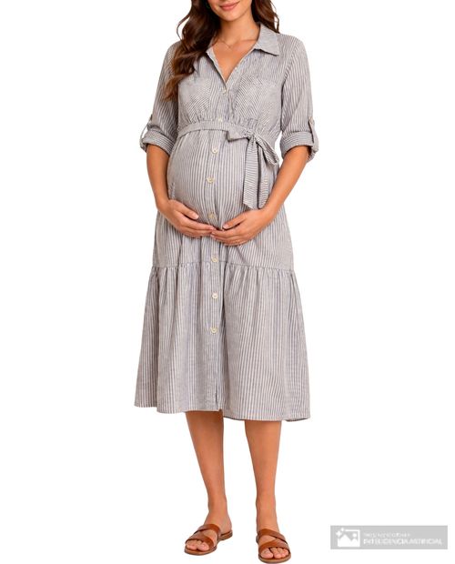 Vestido maternal midi Ohma azul rayado para mujer