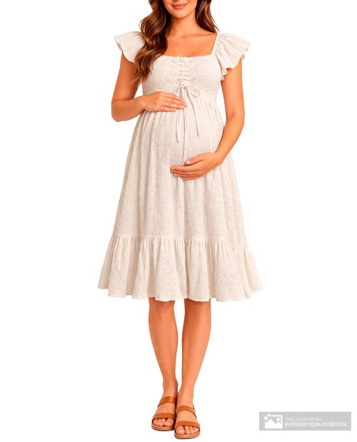 Vestido materno Ohma blanco texturizado para mujer