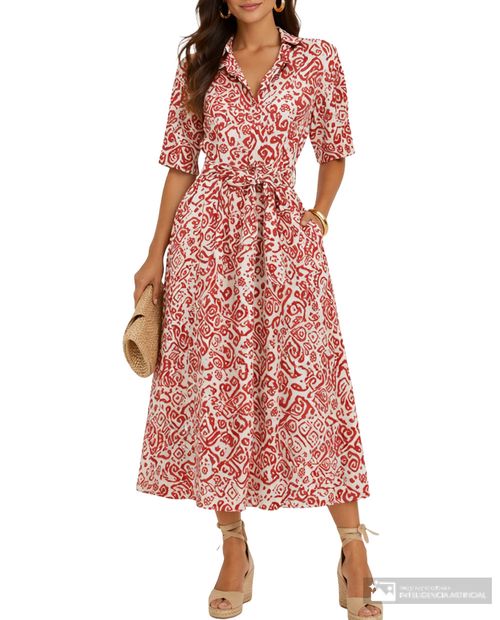 Vestido midi Sabrina anaranjado con estampado floral para mujer
