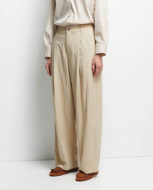 Pantalón Sfera wide leg beige con textura para mujer