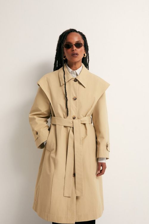 Chaqueta trench Sfera beige sólida para mujer