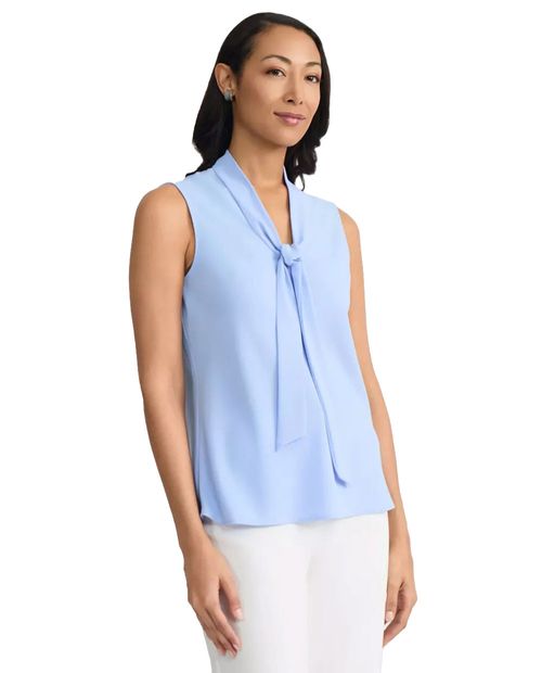 Blusa casual Kasper Separates sin mangas celeste sólida para mujer