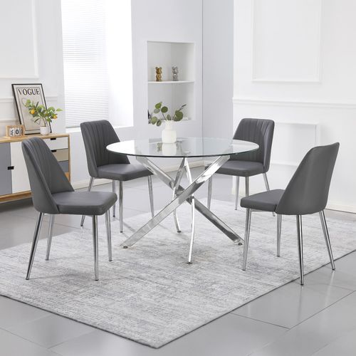 Juego de comedor 4 personas redondo top vidrio Verajerry