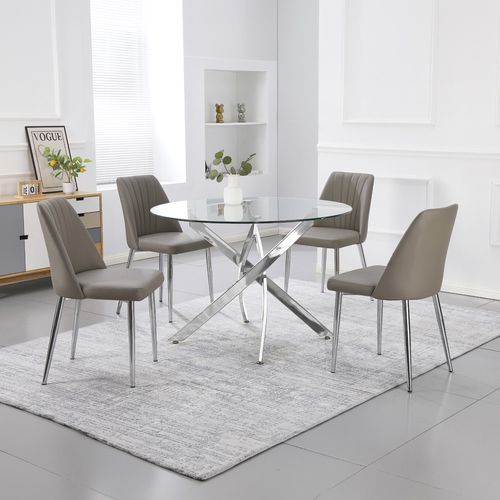 Juego de comedor 4 personas redondo top vidrio Verajerry