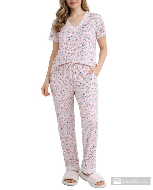 Pijama de 3 piezas Rene Rofe rosada estampado floral para mujer