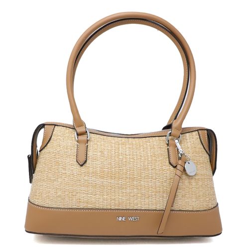 Cartera satchel Nine West Koralie color beige/café para mujer