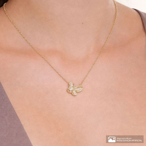 Collar de mariposa de plata en baño de oro 46 cm para mujer