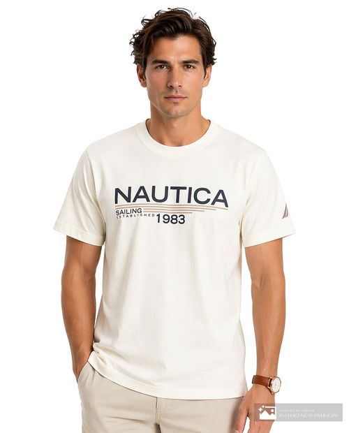 Camiseta casual Nautica regular fit ivory estampada para hombre