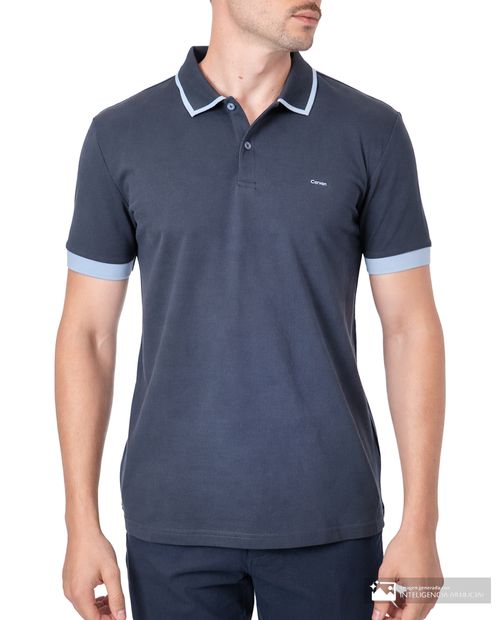 Camisa polo Carven regular fit azul navy sólida para hombre