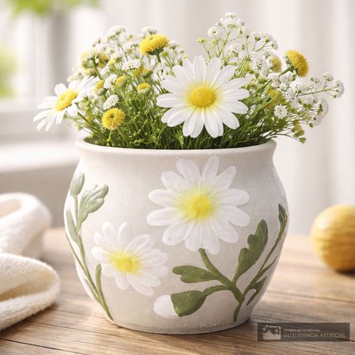 Maceta de cerámica con girasoles 11 cm