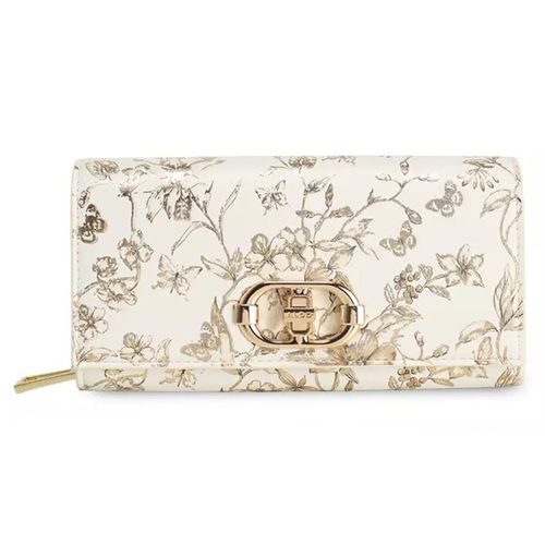Billetera flap Aldo color beige/dorado floral para mujer