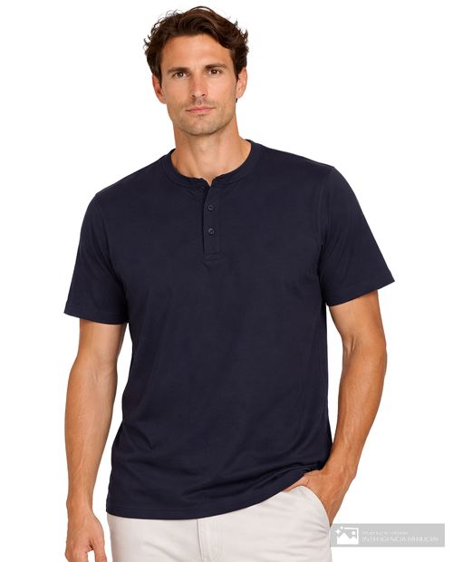 Camiseta casual Gents classic fit azul navy texturizada para hombre